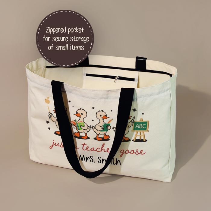 Personalized Teacher Goose Tote Bag – Funny Custom Teacher Gift with Name - Teacher Appreciation Gift