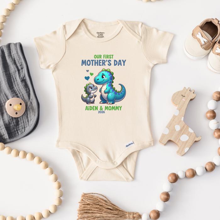 Personalized Gift from Baby to Mom | Baby Onesie for First Mother’s Day | Mommy & Baby Dinosaur | Custom Names Year 2026