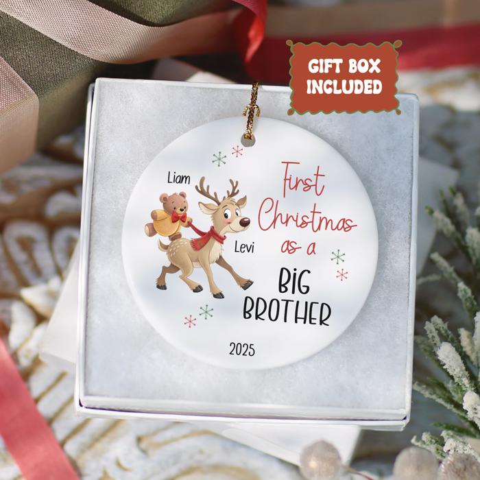Big Brother Ornament Personalized with Big Brother  and Little Sister or Brothers Names | Custom New Sibling Gift |  Christmas Keepsake