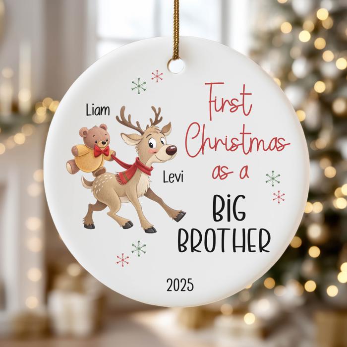 Big Brother Ornament Personalized with Big Brother  and Little Sister or Brothers Names | Custom New Sibling Gift |  Christmas Keepsake