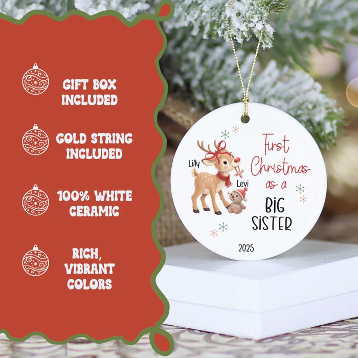 Big Sister Ornament Personalized with Big Sister and Little Sister or Brothers Names | Custom New Sibling Gift | Family Christmas Keepsake