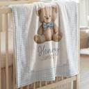  Blue Gingham Personalized Teddy Bear Blanket | Custom Baby Boy Blanket | Teddy Bear Baby Boy Nursery Decor | Baby Shower Gift for Boy