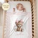  Personalized Teddy Bear on Pink Gingham Baby Blanket | Teddy Bear Baby Girl Nursery Decor | Baby Shower Gift for Girl