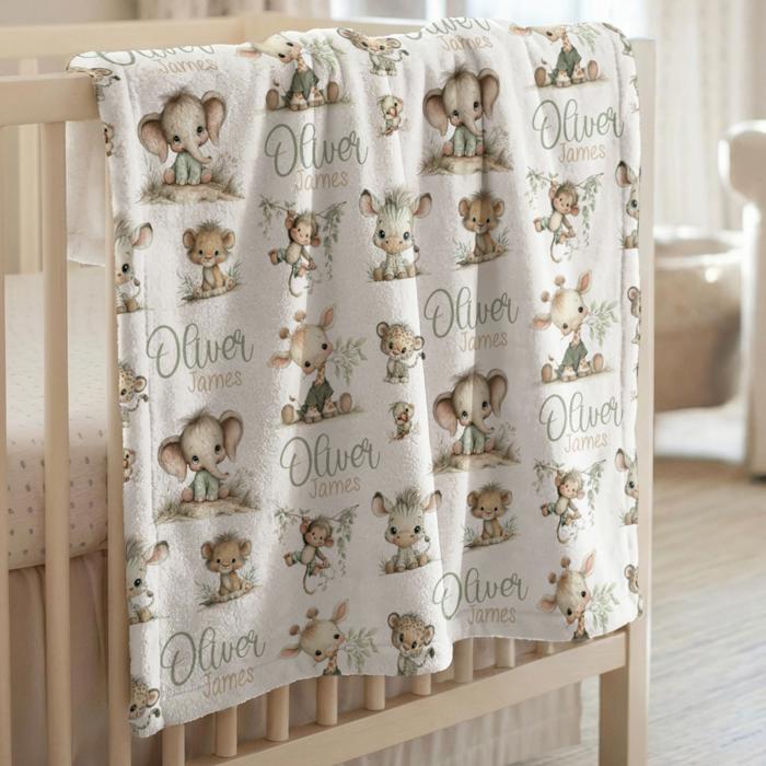 Personalized Safari Baby Blanket | Animal Baby Shower Gift | Safari Nursery Decor | Whimsical Baby Shower Gift