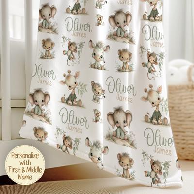 Personalized Safari Baby Blanket | Animal Baby Shower Gift | Safari Nursery Decor | Whimsical Baby Shower Gift