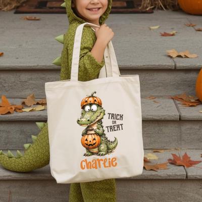 Personalized Alligator Pumpkin Treat or Trick Bag for Kids | Cute Halloween Canvas Trick or Treat Bag