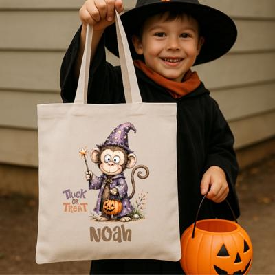 Monkey Wizard Personalized Trick or Treat Bag | Custom Halloween Treat Bag for Kids | Monkey Wizard tote
