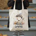  Giraffe Halloween Bag Personalized | Custom Giraffe Whimsical Witch Tote | Kid's Canvas Halloween Trick or Treat Bag