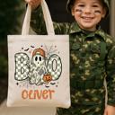  Personalized Camo Boo Halloween Tote Bag for Kids | Cute Ghost Trick or Treat Bag | Custom Name Canvas Bag