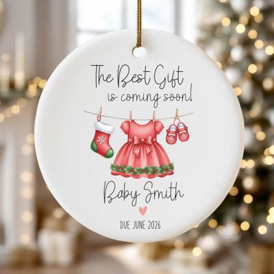 New Baby on the Way Personalized Christmas Ornament | Custom Pregnancy Announcement Ornament 