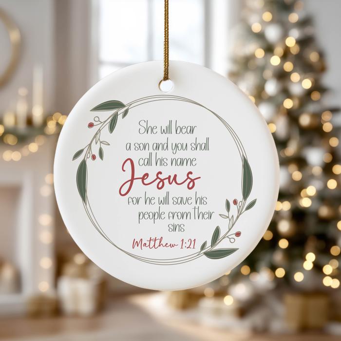 Christian Scripture Ornament | Religious Holiday Decor | Faith-Based Christmas Gift | Matthew 1:21 |Gift Box Included
