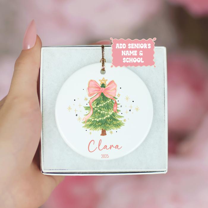 Pink Coquette Bow Personalized Christmas Tree Ornament