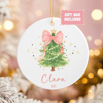 Pink Coquette Bow Personalized Christmas Tree Ornament