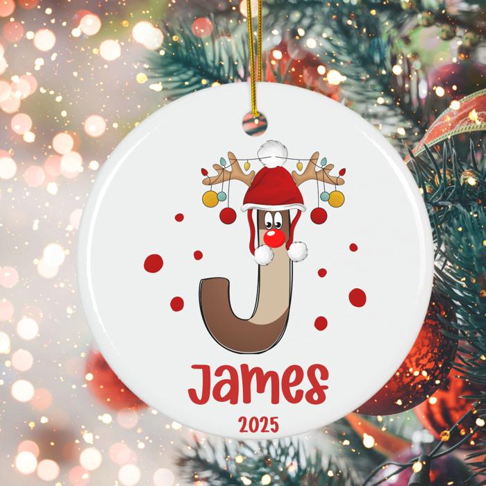 Personalized Rudolph Initial and Name Child's Christmas Ornament | Ornament for Boy or Girl