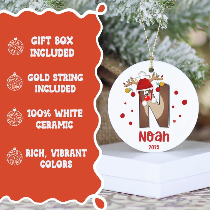 Personalized Rudolph Initial and Name Child's Christmas Ornament | Ornament for Boy or Girl