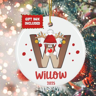 Personalized Rudolph Initial and Name Child's Christmas Ornament | Ornament for Boy or Girl