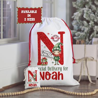 Personalized Special Delivery Boy Elf Design Santa Bag | Large and Small Bags
