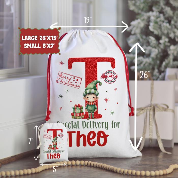 Personalized Special Delivery Boy Elf Design Santa Bag | Large and Small Bags