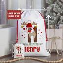 Small Personalized Rudolph Initial Special Delivery Santa Bag | Child’s Initial & Name | Large and Small Bags