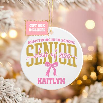 Personalized Pink Coquette Senior 2026 Graduation Ornament | Customize with Senior's Name and School