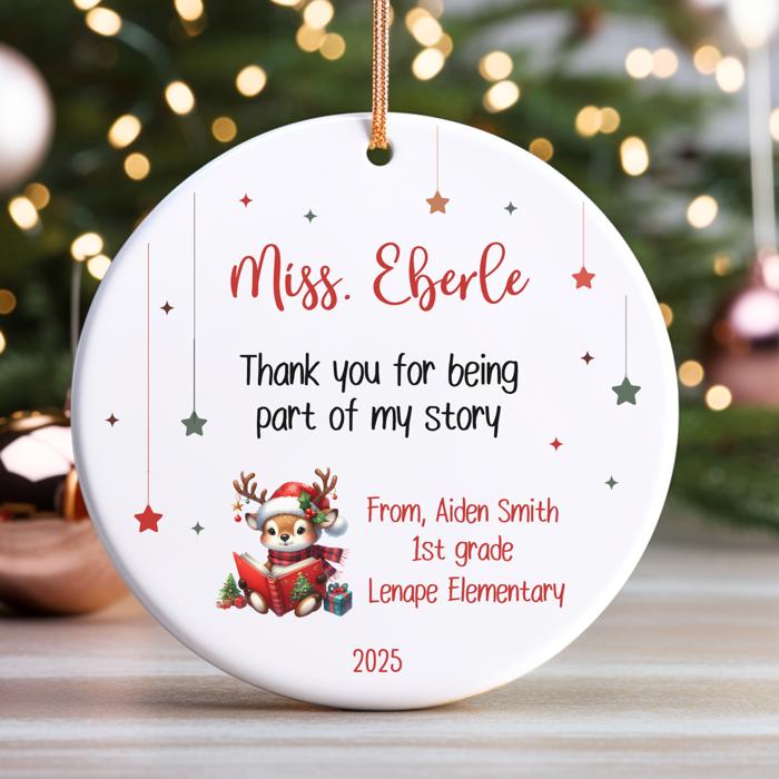Personalized Teacher Thank You Christmas Ornament| Includes Teacher Name, Student Name, Grade, School | Gift Box Included