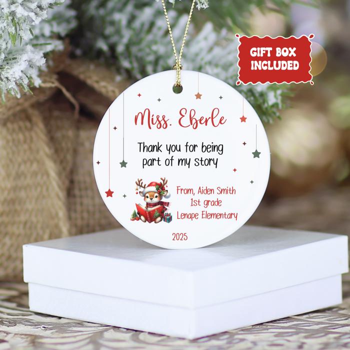 Personalized Teacher Thank You Christmas Ornament| Includes Teacher Name, Student Name, Grade, School | Gift Box Included