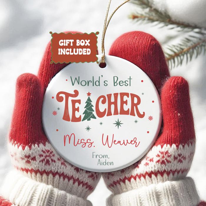 World’s Best Teacher Personalized Christmas Ornament | Signed by Student| 4 Design Options