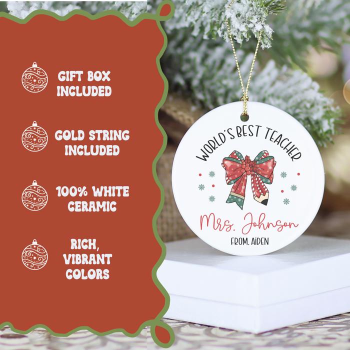 World’s Best Teacher Personalized Christmas Ornament | Signed by Student| 4 Design Options
