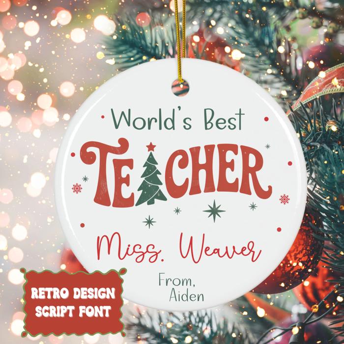 World’s Best Teacher Personalized Christmas Ornament | Signed by Student| 4 Design Options