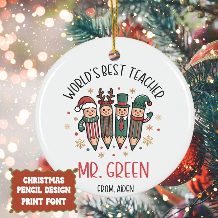 World’s Best Teacher Personalized Christmas Ornament | Signed by Student| 4 Design Options