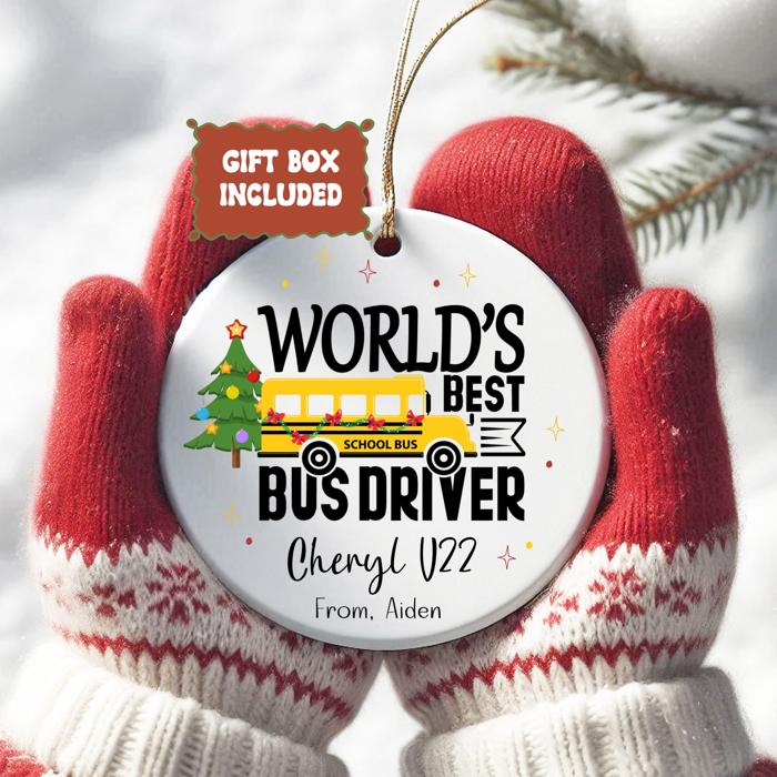 World’s Best Bus Driver Personalized Christmas Ornament | Driver Name & Bus Number | Signed by Student