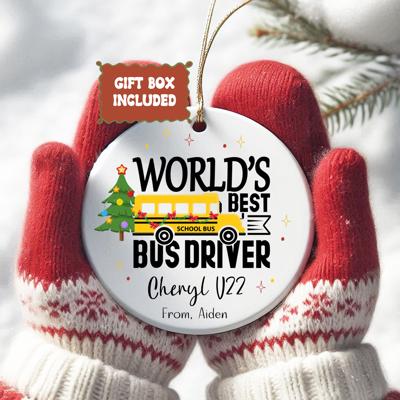 World’s Best Bus Driver Personalized Christmas Ornament | Driver Name & Bus Number | Signed by Student