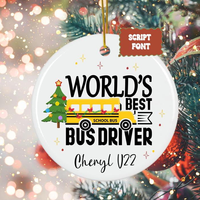 World’s Best Bus Driver Personalized Christmas Ornament | Driver Name & Bus Number | Signed by Student
