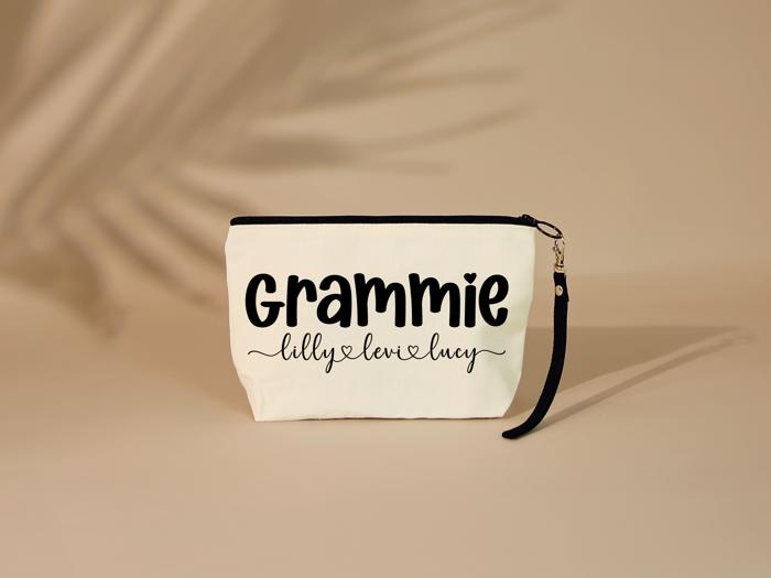  Personalized Grandma with Grandchildren's Names Cosmetic Bag with Wristlet – Pouch for Grandma, Travel, Make up or Everyday Essentials