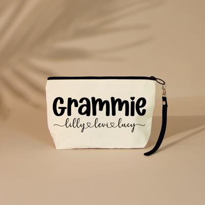  Personalized Grandma with Grandchildren's Names Cosmetic Bag with Wristlet – Pouch for Grandma, Travel, Make up or Everyday Essentials