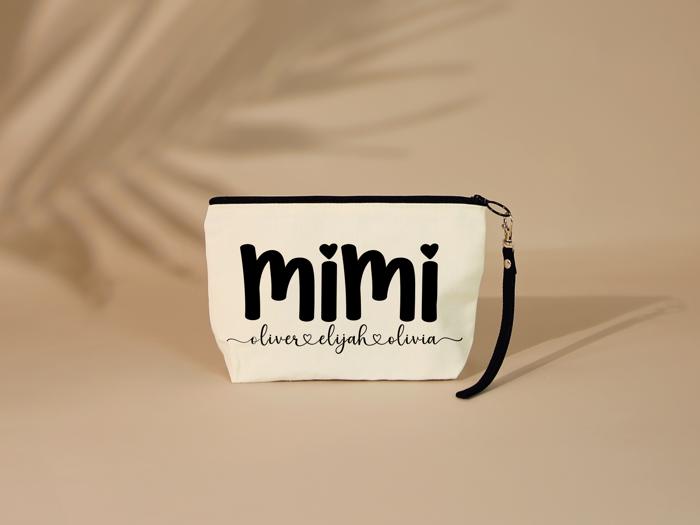  Personalized Grandma with Grandchildren's Names Cosmetic Bag with Wristlet – Pouch for Grandma, Travel, Make up or Everyday Essentials