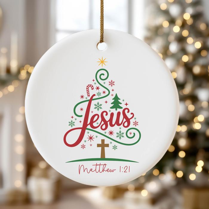 Jesus Matthew 1:21 Christmas Ornament | Christian Scripture Ornament   Faith-Based Christmas Gift | Gift Box Included