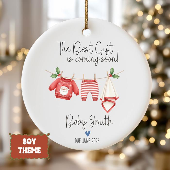 New Baby on the Way Personalized Christmas Ornament | Custom Pregnancy Announcement Ornament 