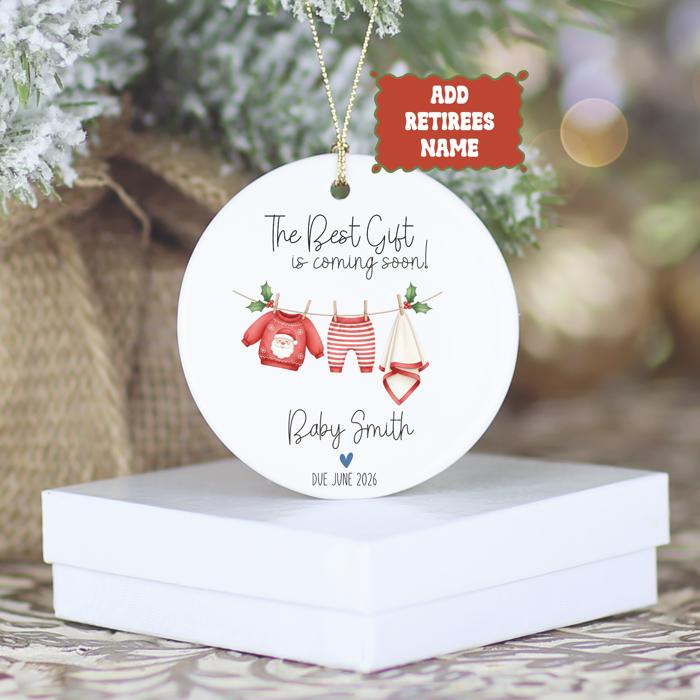 New Baby on the Way Personalized Christmas Ornament | Custom Pregnancy Announcement Ornament 