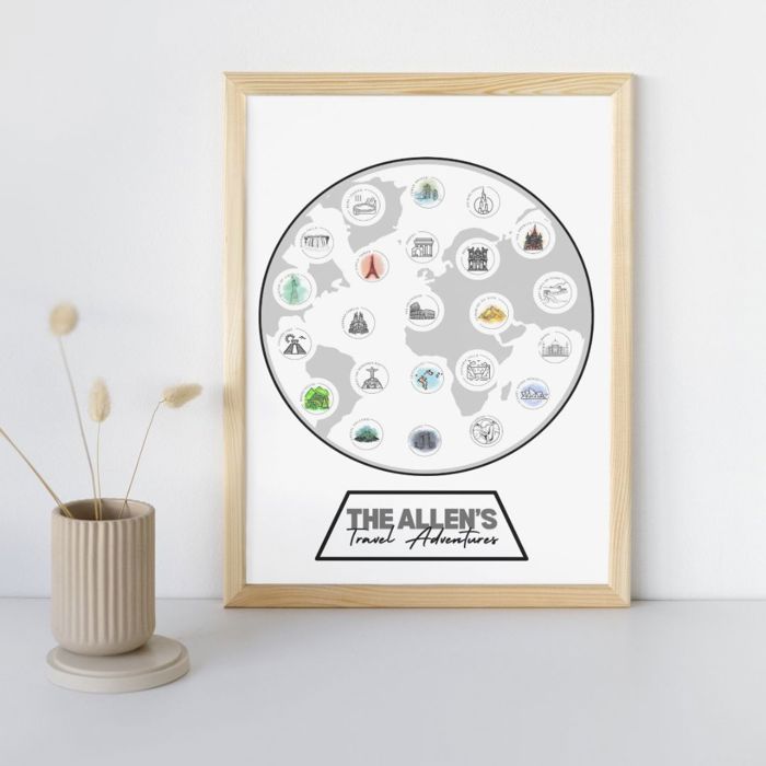 Travel Bucket list Poster; World Traveler Personalized Poster with stickers; Gift for Travelers; Family Travel Poster with Destination Stickers; Family Adventure Gift; Experience gift