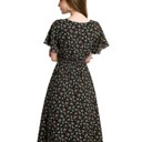 Small Women’s Black Floral Midi Dress – V-Neck Short Sleeve Summer Dress, Flowy Casual A-Line Dress for Everyday, Travel & Brunch