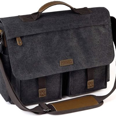 Vaschy Vintage Messenger Bag; Water Resistant Canvas Satchel; Laptop briefcase