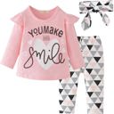  Baby Girl Outfit Set – “You Make Me Smile” Long Sleeve Top, Pants & Headband
