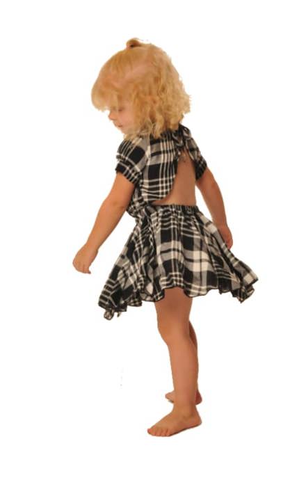 Toddler Girls’ Black and White Plaid Dress – Open Back Twirl Dress