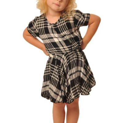 Toddler Girls’ Black and White Plaid Dress – Open Back Twirl Dress