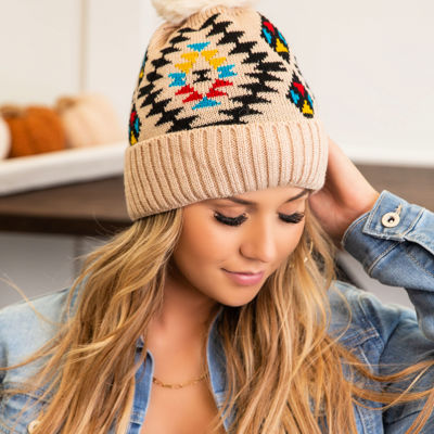 DaniEmCo AZTEC BEANIE | Soft & Comfy Pom Hat | 2 Colors