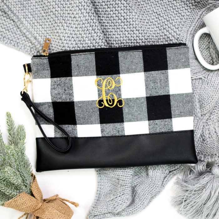DaniEmCo BUFFALO CHECK Monogram Clutch | Personalized Holiday Gift | Removable Wristlet Bag