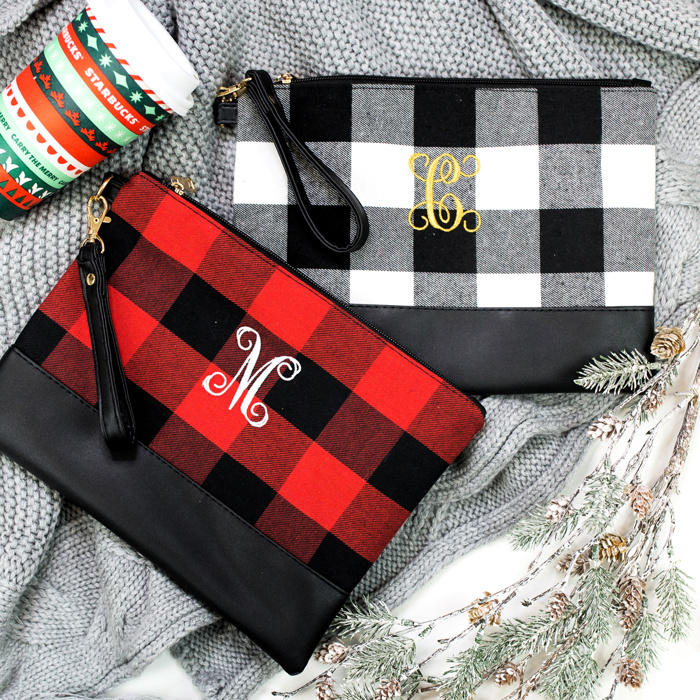 DaniEmCo BUFFALO CHECK Monogram Clutch | Personalized Holiday Gift | Removable Wristlet Bag