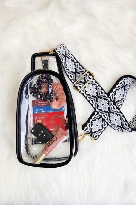 DaniEmCo Clear Stadium Sling Bag + Removable Boho Pattern Strap – Trendy Crossbody Bag