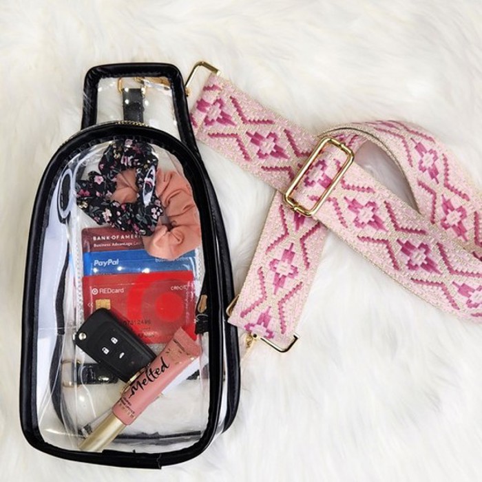 DaniEmCo Clear Stadium Sling Bag + Removable Boho Pattern Strap – Trendy Crossbody Bag